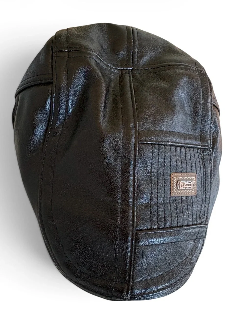 Black Leather Patch Detail Flat Cap